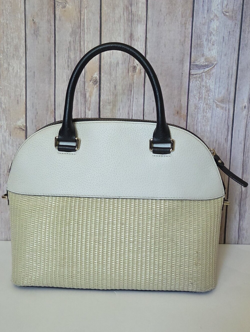 kate spade Cream & Black Dome Satchel with Woven Base - Picture 14 of 16